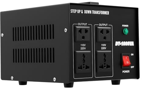 Transformador de tensión de 220 V a 110 V, 800 W, 1 KVA, protección contra sobrecarga, convertidor, 4 enchufes de conversión, adecuado para electrodomésticos