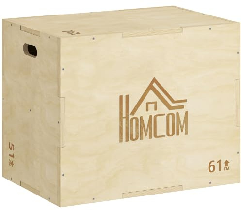 HOMCOM 3-in-1 Plyo Box Holz Sprungbox mit 3 Sprunghöhen | Griffen, Step-Up Jumping Box, Plyometric Platform, Fitnessgerät für Plyometrisches Training, Workout, Fitnessstudio