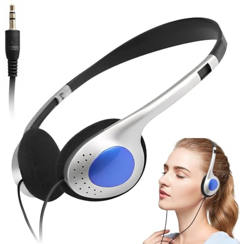 Tomedeks 1 Stück Retro-Kopfhörer Over-Ear im 80er Design – Leichtgewicht Stereo-Kopfhörer mit Kabel für Smartphones, Inklusive Ohrpolster aus Schaum und 3,5mm Klinkenstecker,Blau