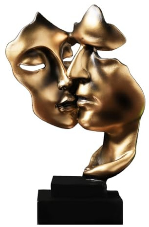 NIZEAMI Skulptur, Heimdekoration, Maske, Goldene Statue, Gesicht, Moderne Figuren Aus Kunstharz für Dekoration, Schreibtisch, Bürotisch, Paar, Maske, Kunsthandwerk