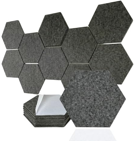G.schmückt Akustikplatten Filz selbstklebend, 12 Stück Akustikpaneele Hexagon, Schallabsorber Wand, Schallschutz & Wandverkleidung 30x26x1 cm (dunkelgrau)