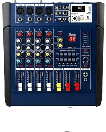 Audio Mixer, 4 Channels 800W Mixer Mixing Console With Power Amplifier USB 48V Phantom Noise Reduction for Studio Karaoke