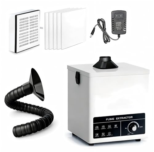 Aspiratore fumi saldatura 50 W con filtro a 3 stadi, estrattore fumi da banco 168 m³/h, purificatore per fumi di saldatura, vapori laser e polveri sottili (4 prefiltro di ricambio inclusi)