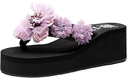 Cocila Flip-Flop Mujer Chanclas Verano De Adulto para Playa Piscina Sandalias A La Estilo Playero, Zapatillas Verano, Zapatos con Flores, Bohemias Baratas Negras Plataforma Fiesta Comodos Negro