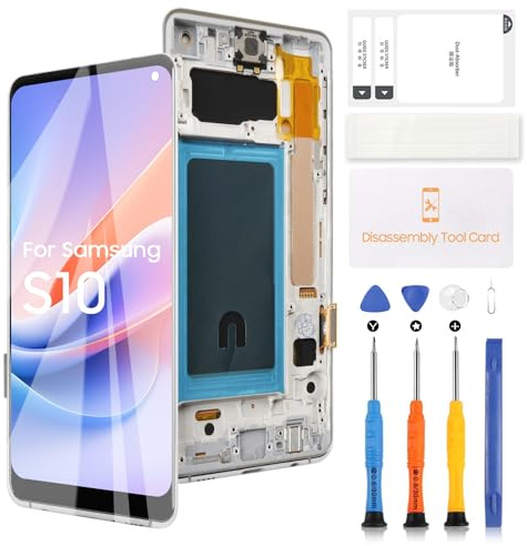 LADYSON TFT LCD Display für Samsung Galaxy S10 LCD Bildschirm Ersatz mit Rahmen für Samsung S10 G973 SM-G973F SM-G973U SM-G973W SM-G9730 Display Touchscreen Digitizer Vollmontage Silber