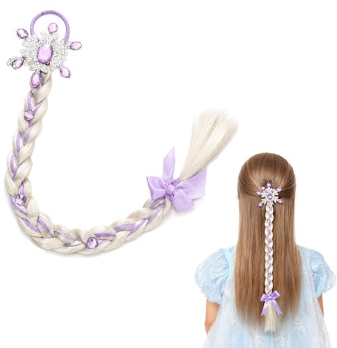 ARYIMYDP Zopf Haarreif für Mädchen, Lila geflochtene Kunsthaar-Strähne mit Schneeflocken, Prinzessin Kostüm Zubehör – Perfekt für Fasching & Partys