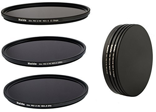 Haida Slim PRO II Digital MC Extrem Neutral Graufilter Set bestehend aus ND 1.8 (64x), ND 3.0 (1000x), ND 3.6 (4000x) Filtern Durchmesser 72mm - Inkl. Stack Cap Filtercontainer + Cap