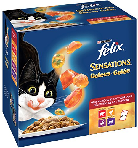 Felix Sensations, Katzennassfutter, Vitamine & Omega 6 I Adult I 4er Pack (4 x 24 x 100 g)