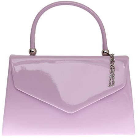 Girly Handbags Women's Patent Clutch Bag – Elegant Small Hard Case Evening Handbag for Weddings, Parties, and Events Small- Lilac