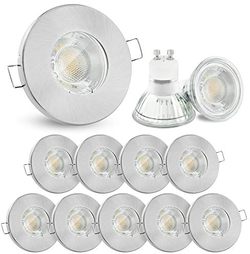 linovum 10x Einbaustrahler Set 5W flach IP65 mit Wasserschutz für Bad, Dusche oder Außen inkl. GU10 LED Lampe warmweiß 2700K