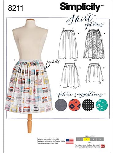 Simplicity Muster 8211 Schnittmuster Dirndl Röcke in DREI Längen, weiß
