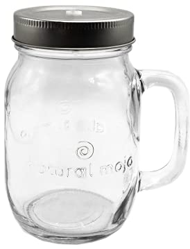 Natural Mojo Smoothie Glas – Bocal avec Couvercle (450 ML) – Verre à Smoothie idéal pour jus ou Boissons aux Super-Aliments – Couvercle Bleu, Rouge ou Vert