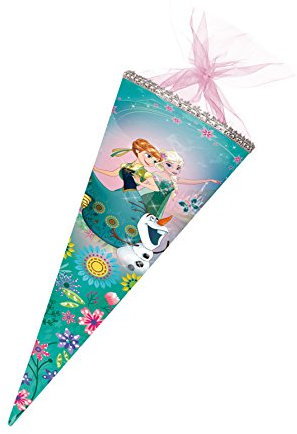 Nestler Aladdin Schultüte Eiskönigin, 70 cm, rund, für Mädchen, 3 Jahre bis 12 Jahre, mit transparenter rosa Schließe, Frozen-Dekoration