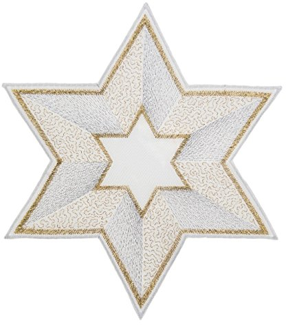 Plauener Spitze Deckchen Stern in verschiedenen Größen und Designs (20 cm ecru-silber-gold)
