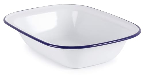 WINSOME Enamel Pie Dish | White Enamel Roasting Tin | Dishwasher Safe Pie Dish Pudding Baking Steak | Plate Tray for Oven & Stove (L 32 x W 24 x D 7 cm)