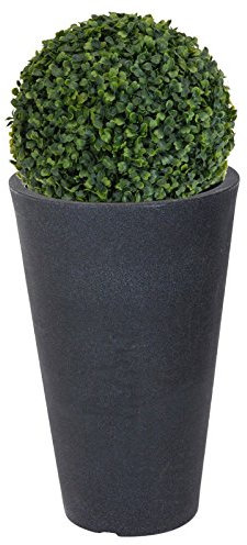 URBNLIVING Round Charcoal Grey Plant Pot With Artificial Grass Dome Ball