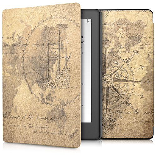 kwmobile Étui Compatible avec Kobo Aura H2O Edition 2 Coque - Étui à Rabat magnétique Tablette eReader Similicuir - Marron-Marron Clair