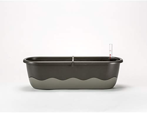 Plastia Blumenkasten Balkonkasten Bewässerungskasten Mareta mit Wasserstandsanzeiger incl. Kastenhaken für den Balkon (60 cm, Hell-u. dunkel anthrazit)