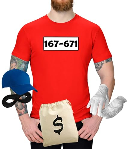 Jimmys Textilfactory T-Shirt Panzerknacker Karneval Kostüm Set Deluxe XS-5XL Herren Verkleidung Fasching Rosenmontag Karnevalszug, Größe:L, Set: deluxe+, Logo: Standard-Nr