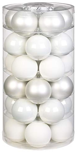 Inge Glas Weihnachtskugeln | Schöne Christbaumkugeln aus Glas | 30 Kugen in Dose | Christbaumschmuck Weihnachtsbaumschmuck Weihnachtsbaumkugeln (Just White | Glanz/matt)