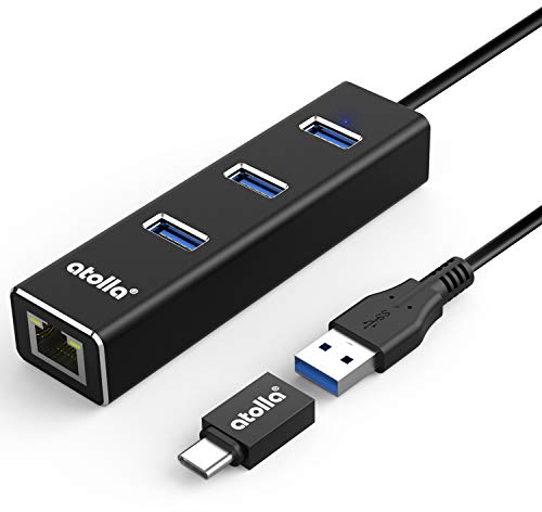 USB 3.0 Ethernet Adapter, atolla Hub USB 3.0-3 Ports USB SuperSpeed Datenübertragung und Ethernet Adapter 1000Mbps Gigabit-Lan RJ45, unterstützt MacBook, iMac, XPS, Surface, Notebook