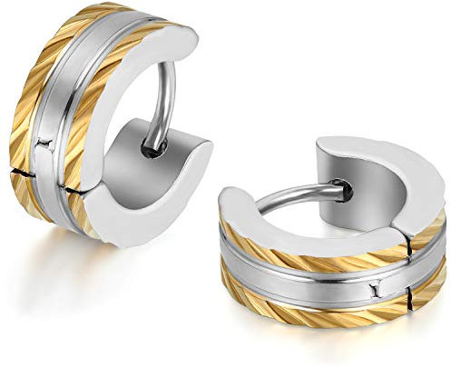 JewelryWe Schmuck Herren-Ohrringe, Edelstahl Creolen Gestüt Ohrstecker, Gold Silber