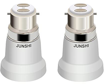 JUNSHI 2-Pack B22 to E27 Adapter Lamp Socket Converter Maximum Wattage 200W Heat Resistant up to 150℃ Fire Resistant Converts B22 Bayonet Fitting to E27 Edison Screw-in Socket