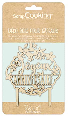 Cake topper en bois - Joyeux anniversaire - 12,9 x 10,2 cm