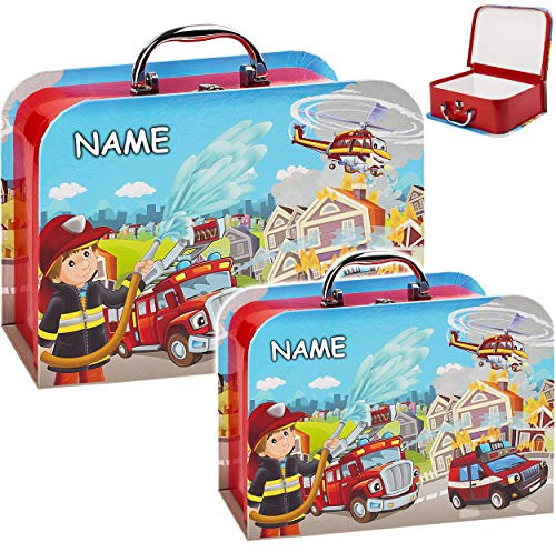 alles-meine.de GmbH Koffer/Kinderkoffer - GROß - Auto - Feuerwehrauto & Feuerwehrmann - incl. Name - 27 cm - ideal für Spielzeug und als Geldgeschenk - Mädchen & Jungen - Pappk..