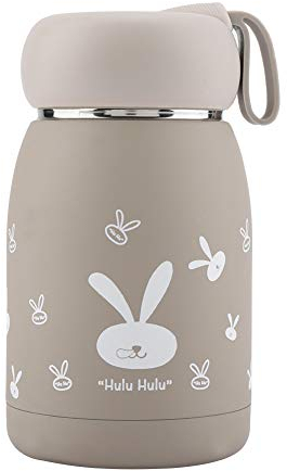Vaso de vacío pequeño, termo de acero inoxidable con diseño de conejo lindo Botellas deportivas aisladas a prueba de fugas para adultos o niños, 320 ml(café)