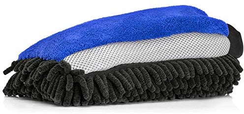 Nuke Guys - 3in1 Mikrofaser Waschhandschuh für die sanfte Autowäsche; Chenille - Insektenmesh - Microfaser (blau)