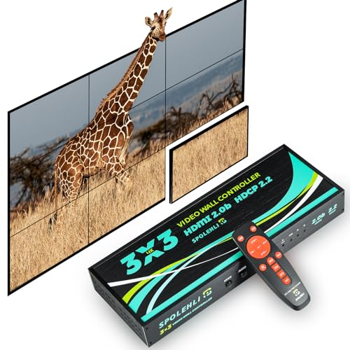 Video Wall Controllers 3X3 HDMI Video Wall Processor 4K TV Wall Controller 3x3 3x2 2x2 3x1 1x4 2x3 4x2 2x4, with Remote Control for 9 TV Splicing
