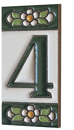 Generic Numeri e lettere in ceramica per casa, stile tradizionale spagnolo, design floreale verde, 7,5 cm x 3,5 cm, montaggio a parete, segnaletica