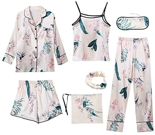 Jamron Donna 7PCS Raso Set Pigiama Primavera Estate Autunno Top & Pantaloni Indumenti da Notte