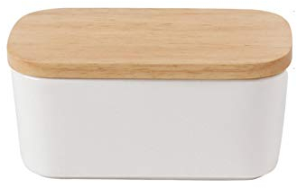 Butter Dish Ceramics Butter Keeper Container with Lid & Seal Ring, Multifunctional Airtight Food Storage Box for Butter Food Storage 16.5 * 9.5 * 7cm (White)