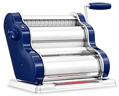 PASTALINDA Nudelmaschine Classic 200, 20 cm breite Walzen, 9 Stärkepositionen, 2 Schnittpositionen, Edelstahl Inklusive verstärkter Handkurbel und zwei Klemmen