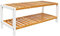 1ABOVE Bamboo Shoe Rack, Plant Rack, Perfect for Corridor, Living Room, Bathroom, Bedroom, Hallway or Small spaces- Natural & White (2 TIER)