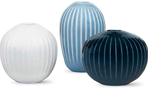 Kähler Miniatur Vasen 3 Stck. Hammershøi dänisches Design Handarbeit, blau/Weiss