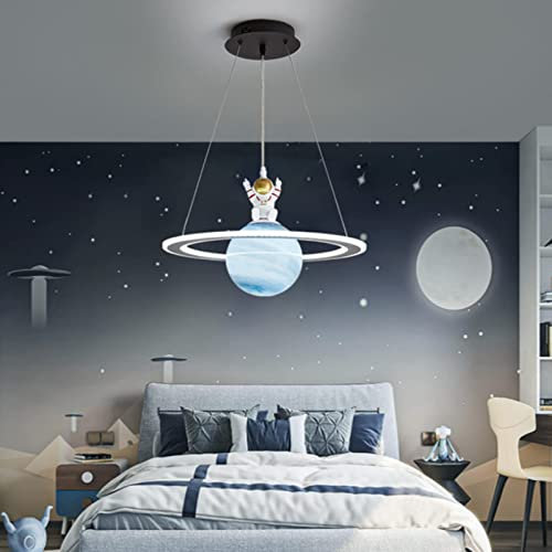 LED Kids Room Pendant Light, Dimmable Ceiling Light, Creative Planet Astronaut Pendant Light Modern Pendant Light for Living Room Bedroom and Kids Room