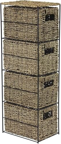 MantraRaj Seagrass Woven 4 Drawer Storage Tower | Storage Unit For Bedroom, Bathroom, Home, Office | Home Organisation Cabinet Bedroom Office Furniture Basket Storage Shelf