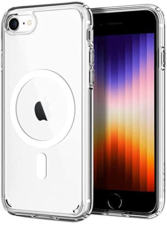 EKAM Magsafe compatible case for iPhone SE 2022 / iPhone SE 2020 - MagSafe PC & TPU Clear Phone Case Built in Magnets and raised edges to protect the camera cover for iPhone SE2/SE3