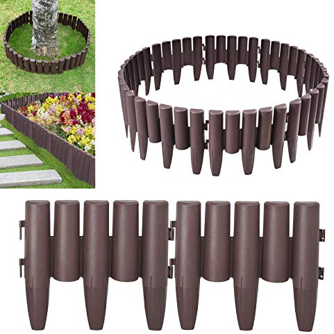 Aufun 20er Set Kunststoff Rasenkante Länge 5,6m Holz Optik Garden Border aus Polypropylen, Beetumrandung Rasenkante Garten dekorativ- Braun