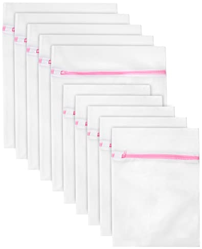 QWORK® 10Pzs bolsa lavadora, bolsa rejilla con con cierre fiable para blusas delicadas, ropa interior, ropa de bebé (30x40cm, 40x50cm)