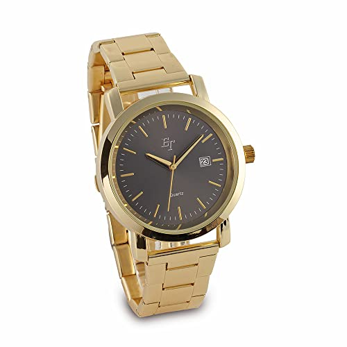 EUROtops Herren-Armbanduhr Gold, goldfarben/schwarz – analog, Quarzuhrwerk, mit Datum, 9 mm flach, Goldfarbenes Metallarmband, Elegant, Minimalitisches Zifferblatt