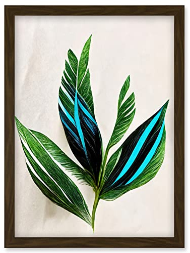 Wee Blue Coo Tropical Plant Feathery Leaves Green Turquoise Simple Botanical Illustration Artwork Framed Wall Art Print A4