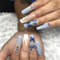 Luvadeyo Extra Long French Press on Nails Luxury Butterfly Rhinestone Fake Nails Blue Square Acrylic False Nails mit Sticker Prom Frauen-Nägel
