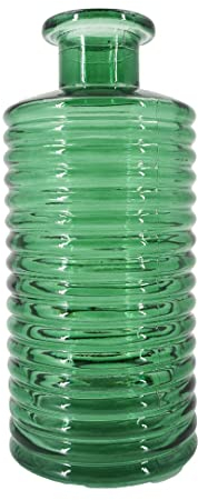 Angraves Horizontal Ribbed Bottle Green Glass Flower Vase Jar Home Decoration Ornament (21cm)
