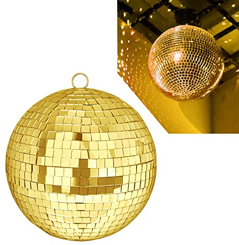 QINERSAW Ø20CM Spiegelkugel Gold Party DiscoKugel Spiegel Disco Ball Party Kugel Mirrorball zum Aufhängen für Party Karneval Geburtstag Mottoparty Weihnachten Schaumstoff