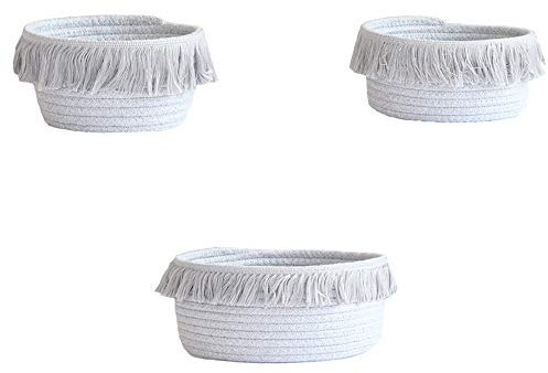 Nicfaky 3 Stück Quasten Spitze Aufbewahrungskörbe, Organizer Box Leinen, für Haushalt Schreibwaren, Kleinteile & Spielzeug Lagerung