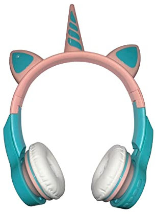Amzberks Wireless Gaming Headset, Unicorn Ear LED Lighting Cat Ear Gaming Headset, Bluetooth 5.0, Foldable Headphones with Noise Cancelling Microphone for Adults or Children (Pink_Blue)